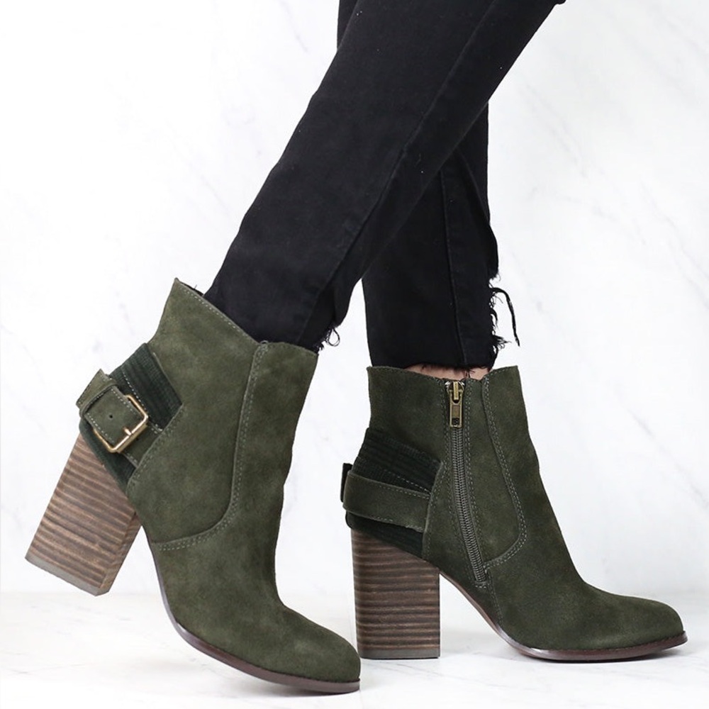 SBICCA Genuine Suede Leather Lorenza Women Bootie Sz‎ 10 Forrest Green Zipper